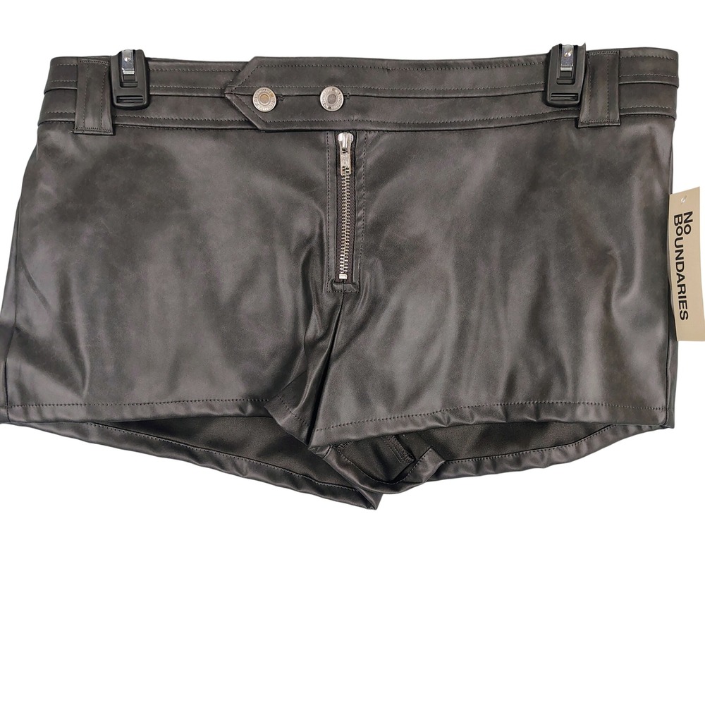 NWT Womens L Tab Zip Front Hot Short Black Faux Leather Edgy Y2K Gorpcore